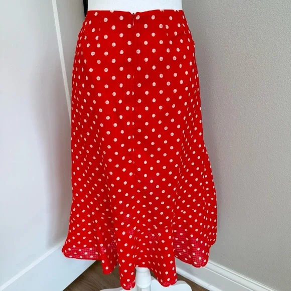 Finders Keepers Red with White Polka Dot Midi Ruffle Skirt Women's Size 6 Medium - Picture 4 of 11